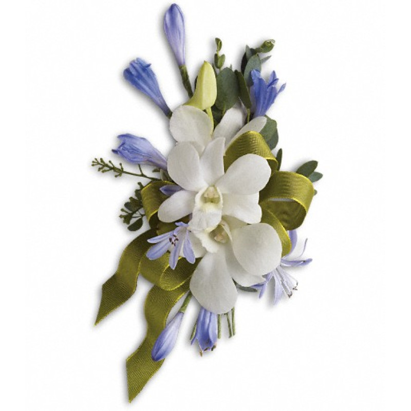 Blue and White Elegance Corsage - Same Day Delivery