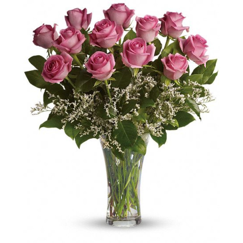 Make Me Blush - Dozen Long Stemmed Pink Roses - Same Day Delivery